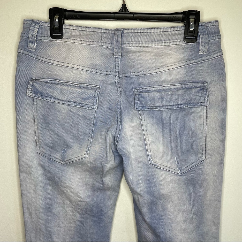 Free People Solid Blue Mountaineer Relaxed Fit Button Fly Distressed Denim Jeans - Picture 8 of 11